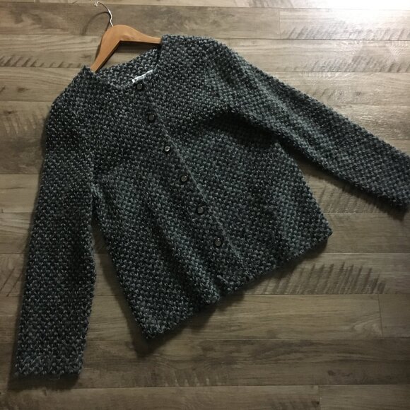 Alfred Dunner Black and White Cozy Mohair Blend Button Down Cardigan - Picture 9 of 15